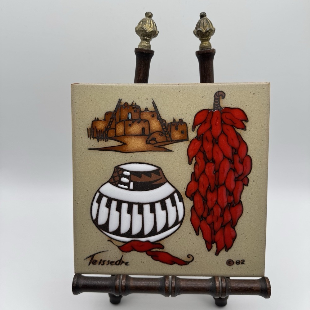 Cleo Teissedre Chili Pepper Ceramic‎ Tile Southwest Wall Decor Trivet 6" 1982